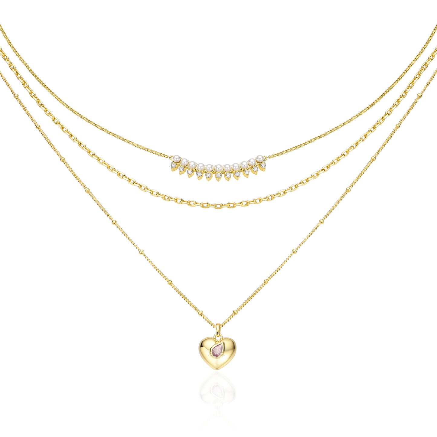 French designer girl's heart series three-layer stacked necklace