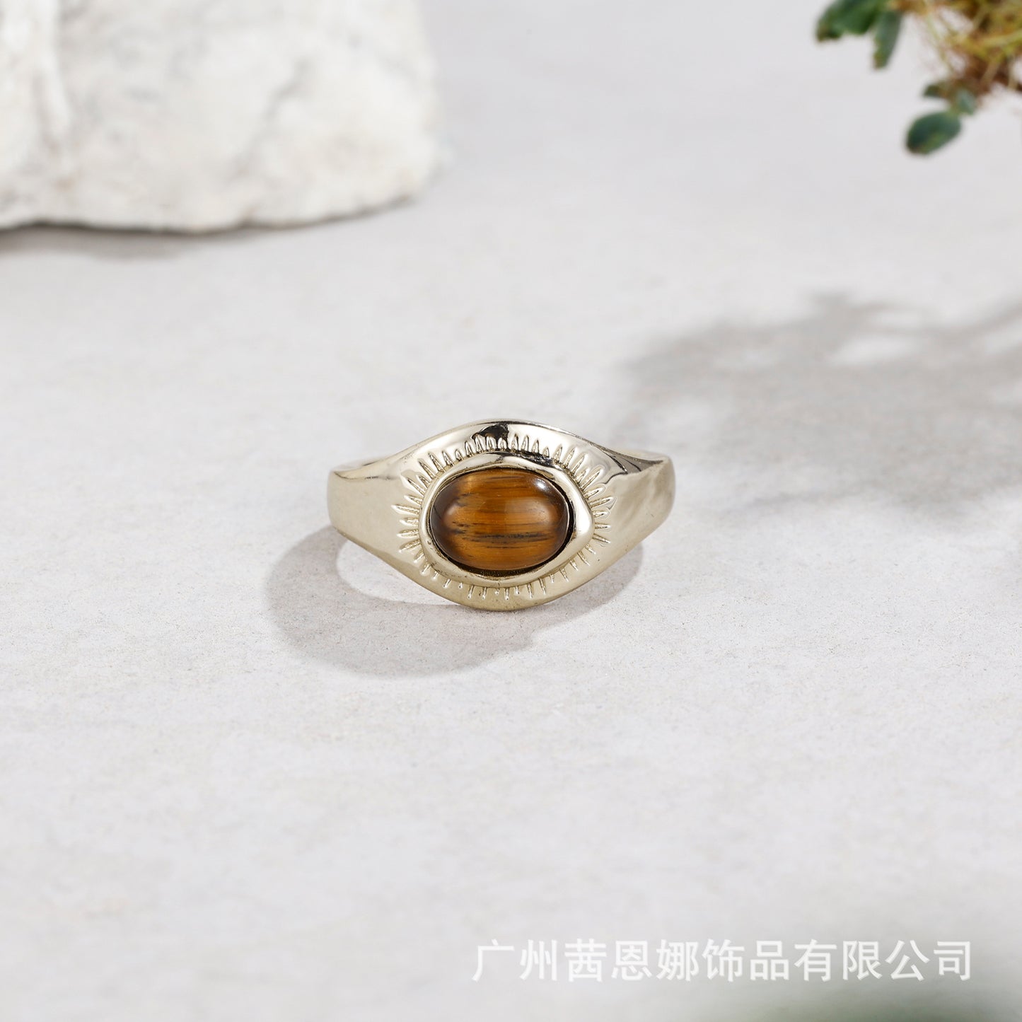 Portuguese designer’s original tiger eye stone textured open ring