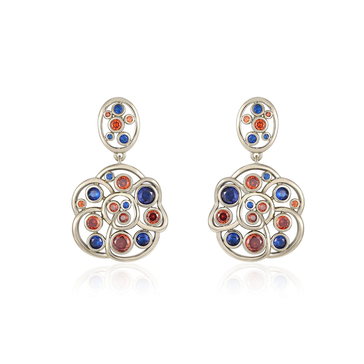 Retro Hollow Flower Colorful Stone Medieval Earrings