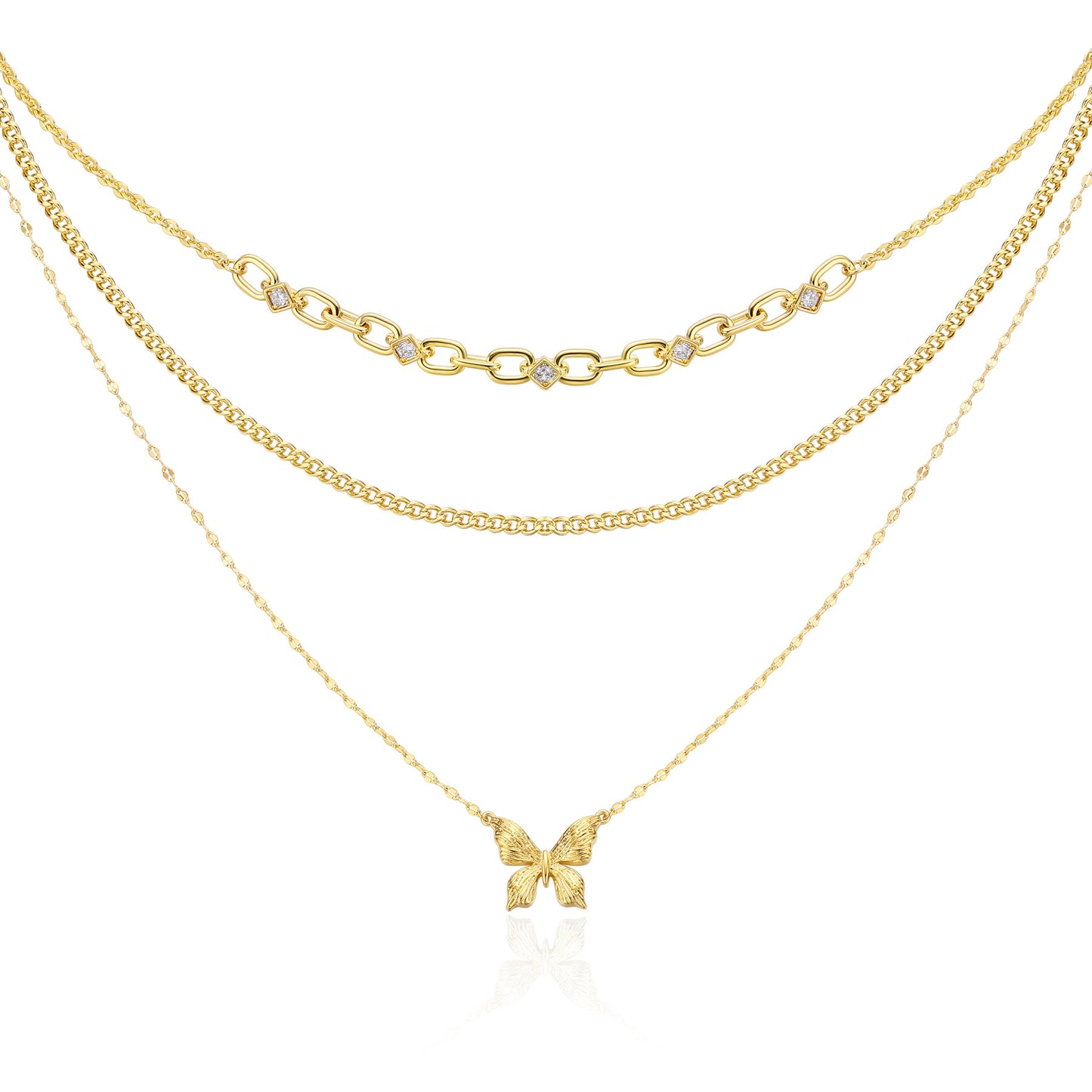 French designer butterfly multi-layered necklace