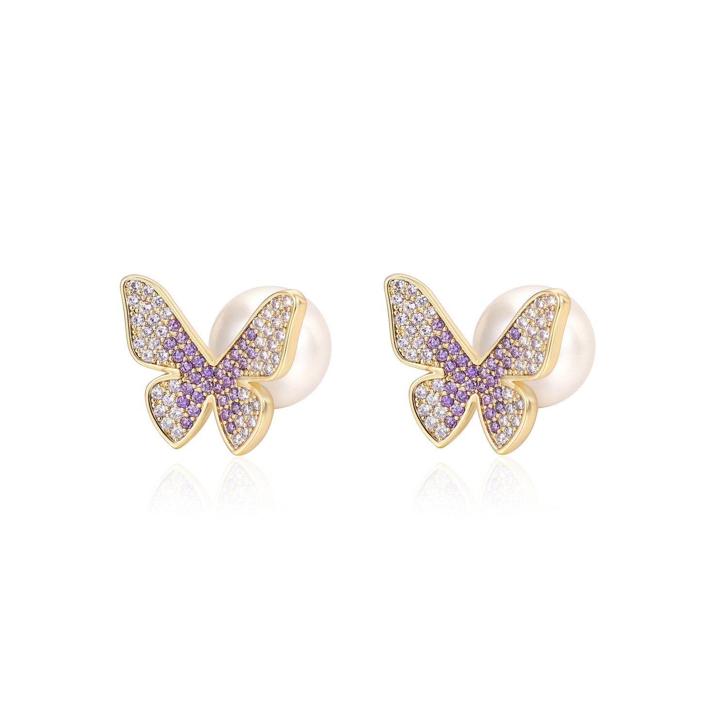 Greek designer butterfly stud earrings with purple zircon